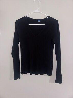 Old Navy Heather Black Plush Rib-Knit Tee Soft Long Sleeve Top L